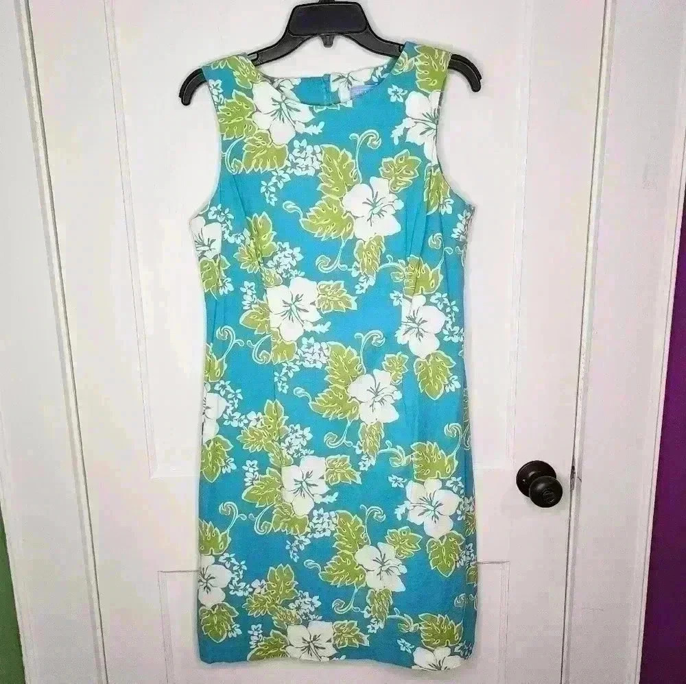 J. McLaughlin Aqua Tropical Sophia Catalina Sleeveless Sheath Dress Size 12
